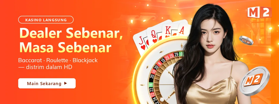 Dealer sebenar dalam masa sebenar di kasino langsung M2: baccarat, roulette dan blackjack distrim dalam HD