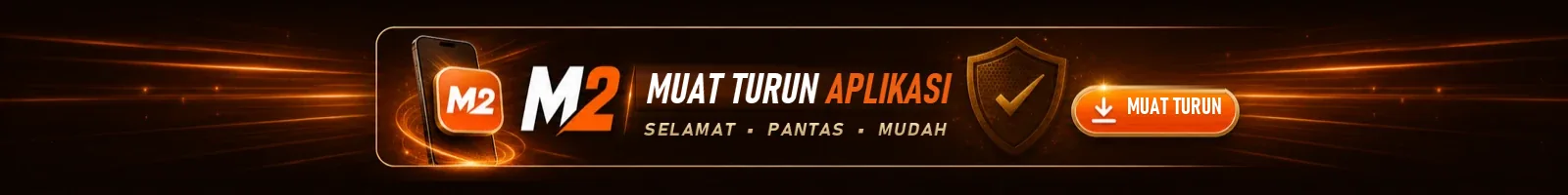 Jalur aplikasi M2 bertulis selamat, pantas, mudah, dengan butang Muat Turun