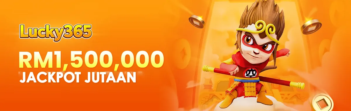 Sepanduk jackpot jutaan Lucky365 di M2 bernilai RM1,500,000, dengan Monkey King di hadapan